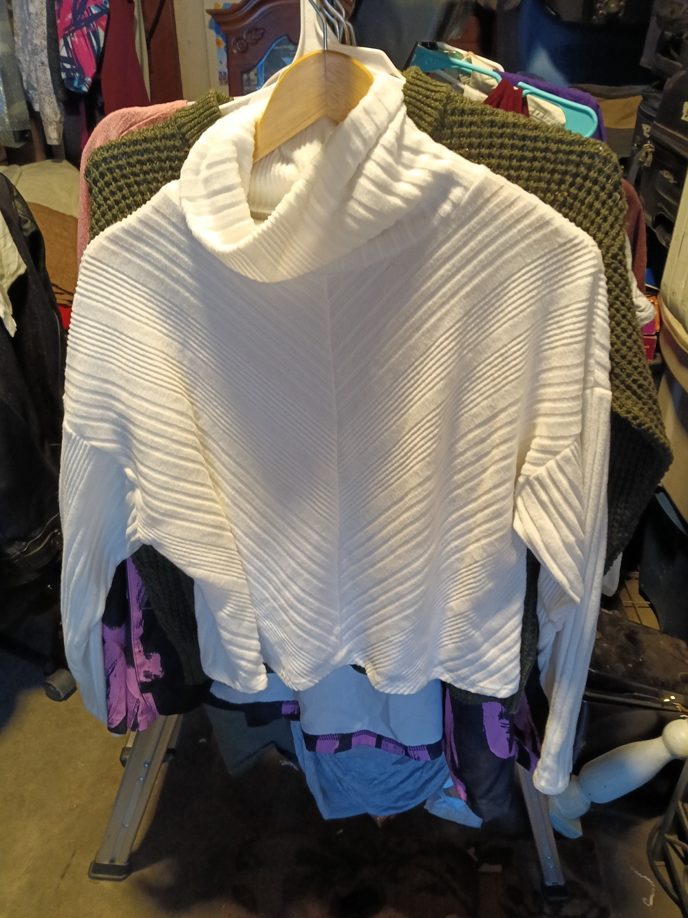 Freshman Cream Ribbed Cowl-Neck Sweater